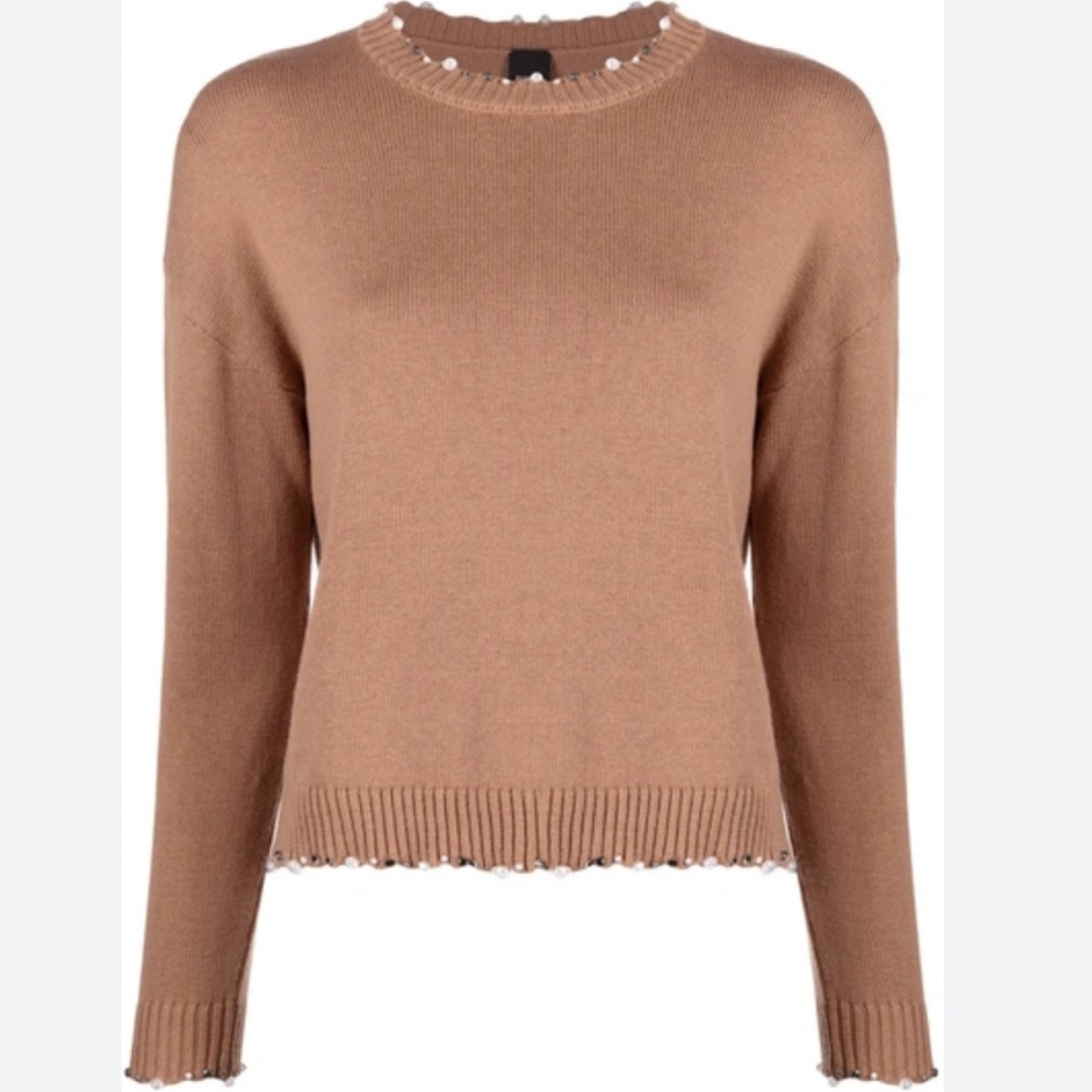 NWOT Pinko Pearl and Crystal Embellished Sweater in Brown Size S